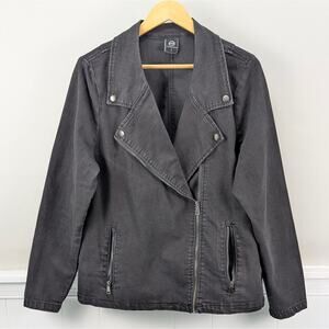 Black Denim Moto Jacket Zippers Biker Y2K Grunge Goth Punk Edgy Streetwear 2x